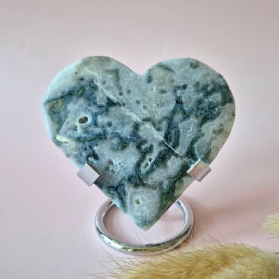 Cuore di agata muschiata Druzy Gemstone su supporto in metallo – #78 153 grammi
