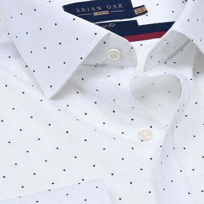 Camisa de vestir blanca con lunares azul marino