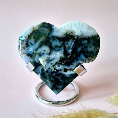Edelstein Druzy Moosachat Herz auf Metallständer – Nr. 82 128 Gramm