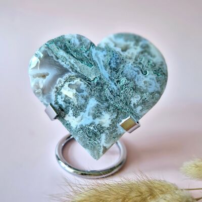 Druzy di agata muschiata a forma di cuore su supporto in metallo – #87 161 grammi