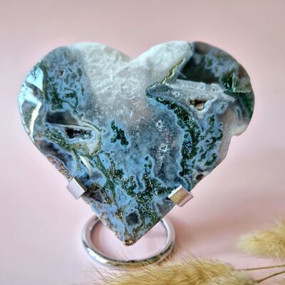 Cœur en agate mousse druzy sur support métallique – n° 89, 242 grammes