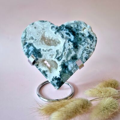 Cœur en agate mousse druzy sur support métallique – n° 90, 269 grammes