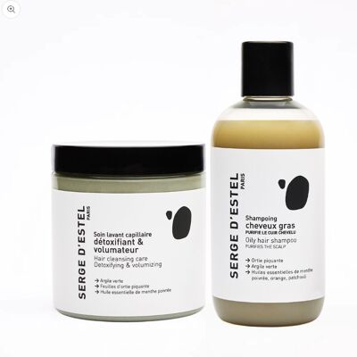 Duo 4 Shampoings Cheveux Gras et 4 Soins Lavants Detoxifiants - Protocole Cheveux Gras