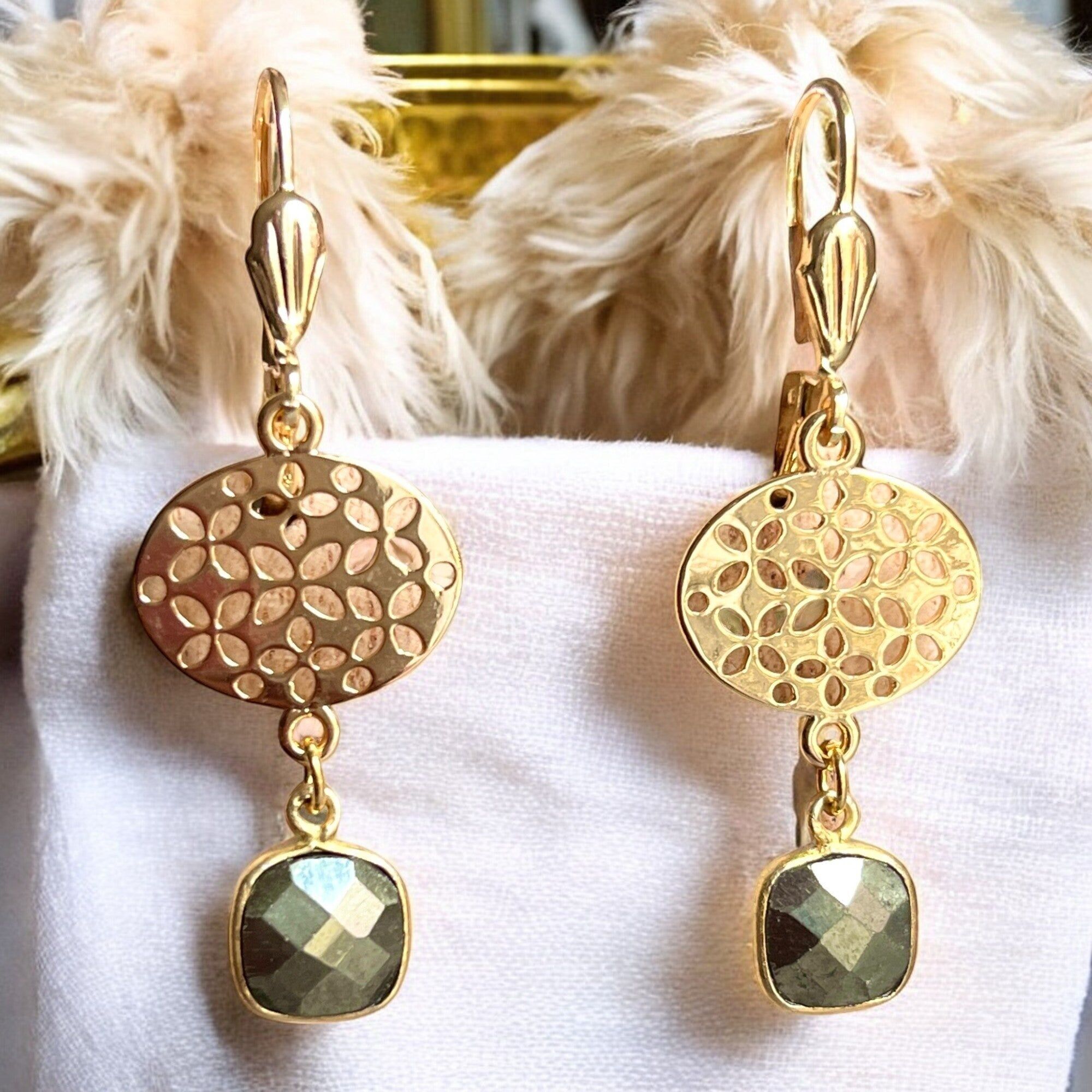 Orecchini "VIVIANE" in oro fino Pirite