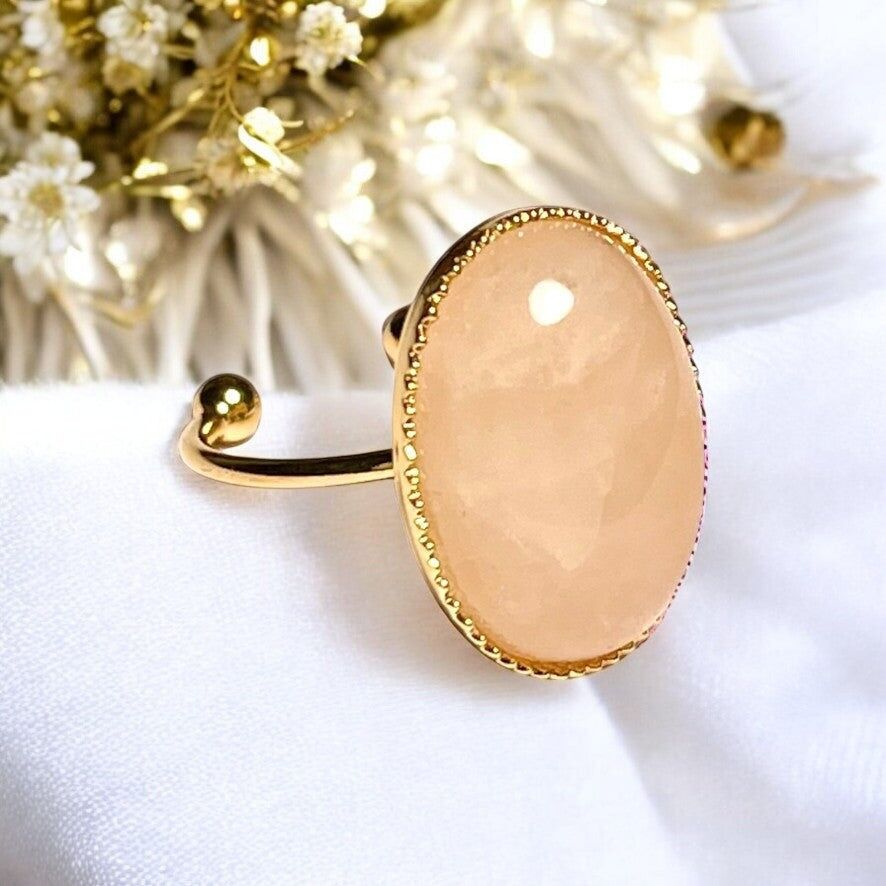 Anello "ROSALIE" in oro fino e pietra Quarzo rosa