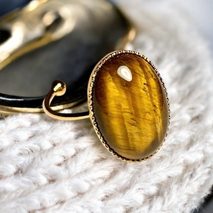 Anello "PROTEZIONE" dorato fino in pietra Occhio di Tigre
