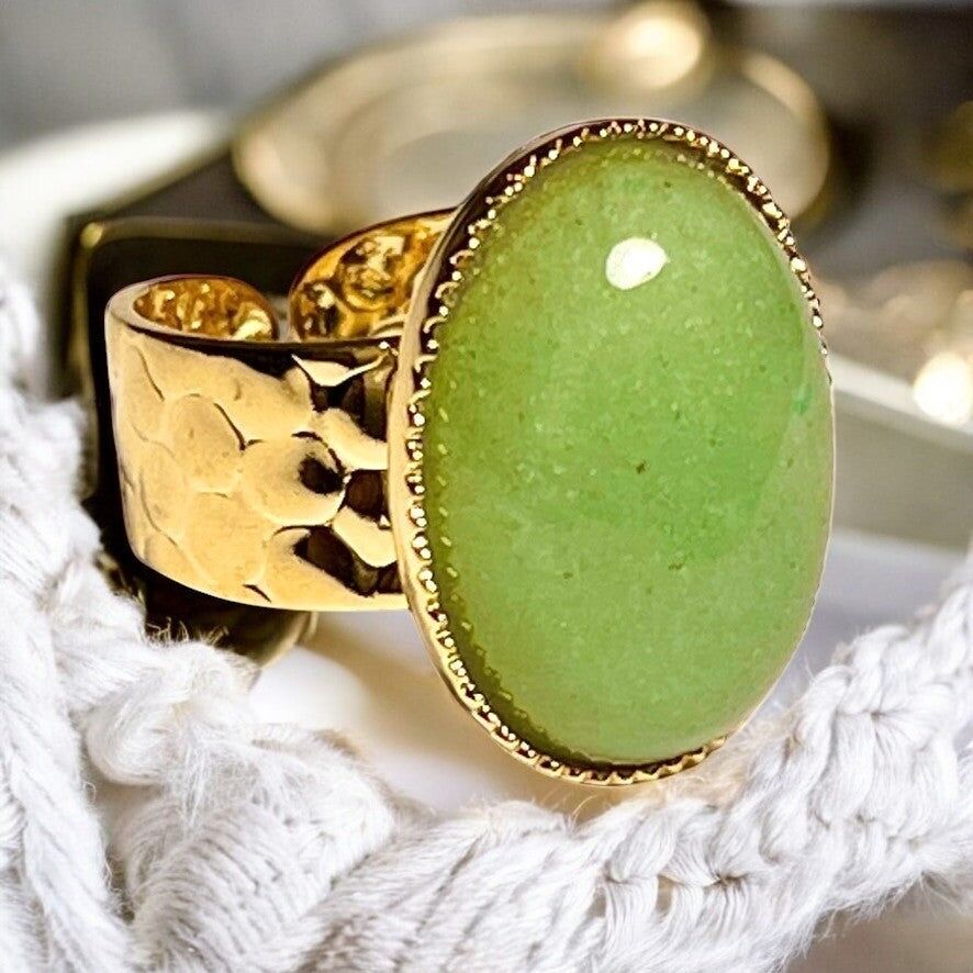 Anello "MAELLE" in oro fino realizzato con pietra avventurina