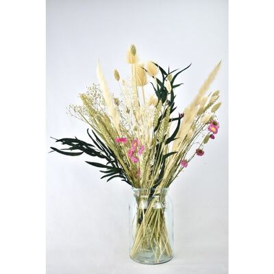 Dried flower bouquet - White / Pink - 60 cm - Natural Flowers
