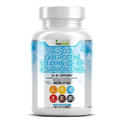 Supplément Kun-Shafi K2 + D3 avec quercétine et sarracénie – Capsules tout-en-un – 60 capsules