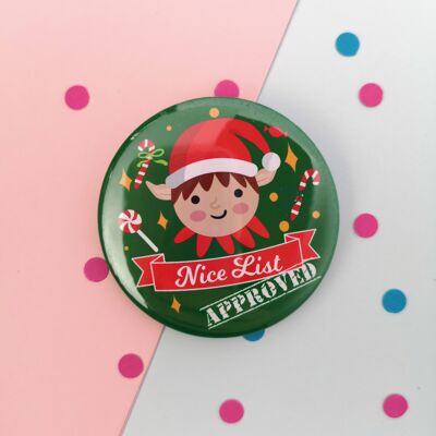 Large Nice List Badge - Elf Design 58mm