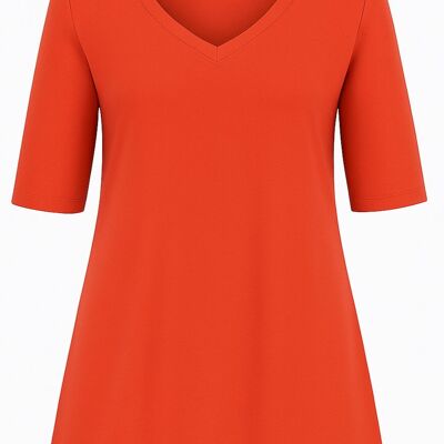 Túnica de jersey de viscosa y elastano con media manga – Rojo fuego