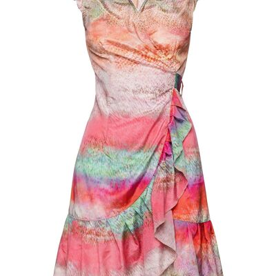 Sunset Hues Abstract Print Light Satin Dress