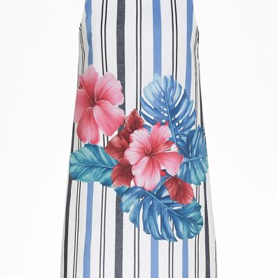 Abito senza maniche a righe floreali – 100% voile di cotone, completamente foderato