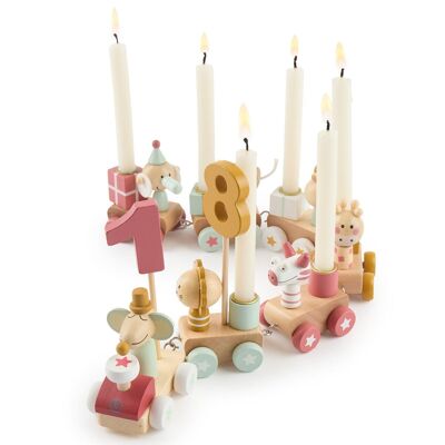 Train d'anniversaire en bois Berry 0-99 avec 6 bougies