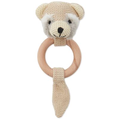 Raccoon grasping toy with rattle