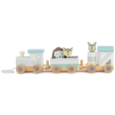 Wooden railway with plug-in shapes