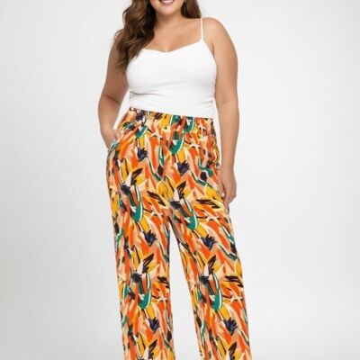 Pantaloni stampati arancioni taglie forti (B239/ARANCIONE)