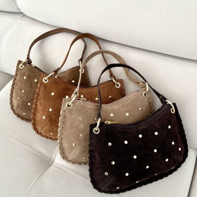 Bolso de hombro de piel serraje con tachuelas - Anna 61001