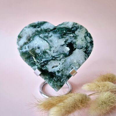Cœur en agate mousse druzy sur support métallique – n° 93, 230 grammes