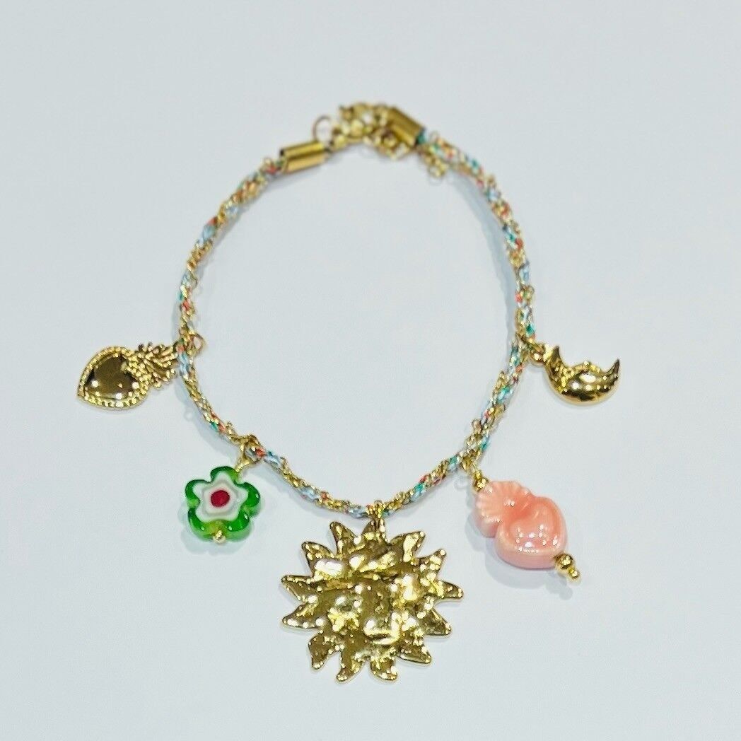 Edelstahlarmband mit gedrehter Kordel und Sonnenanhänger