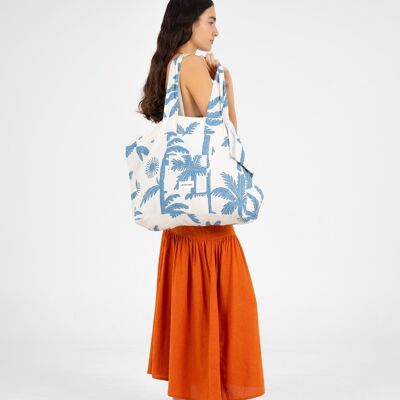 Bolso de playa de lino con estampado de palmeras Elios