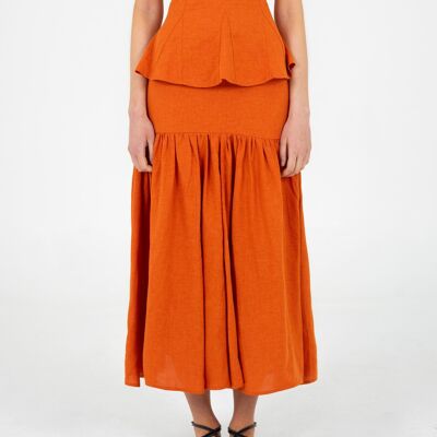 Falda midi de lino color terracota Leo