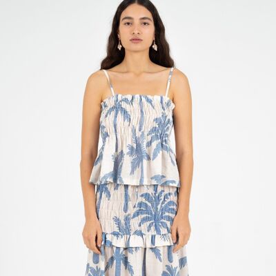 Top fruncido con estampado de palmeras Elios