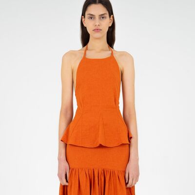 Top de lino color terracota Leo