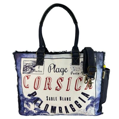 Borsa a mano Sunsa XXL con motivo Corsica, borsa da spiaggia in tela