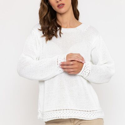 Lily Cotton Ladies Sweater - White
