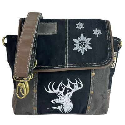 Domelo black messenger bag. Crossover traditional bag.Canvas shoulder bag