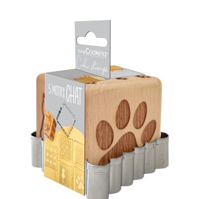 Wood biscuit stamp "cat" + cutter