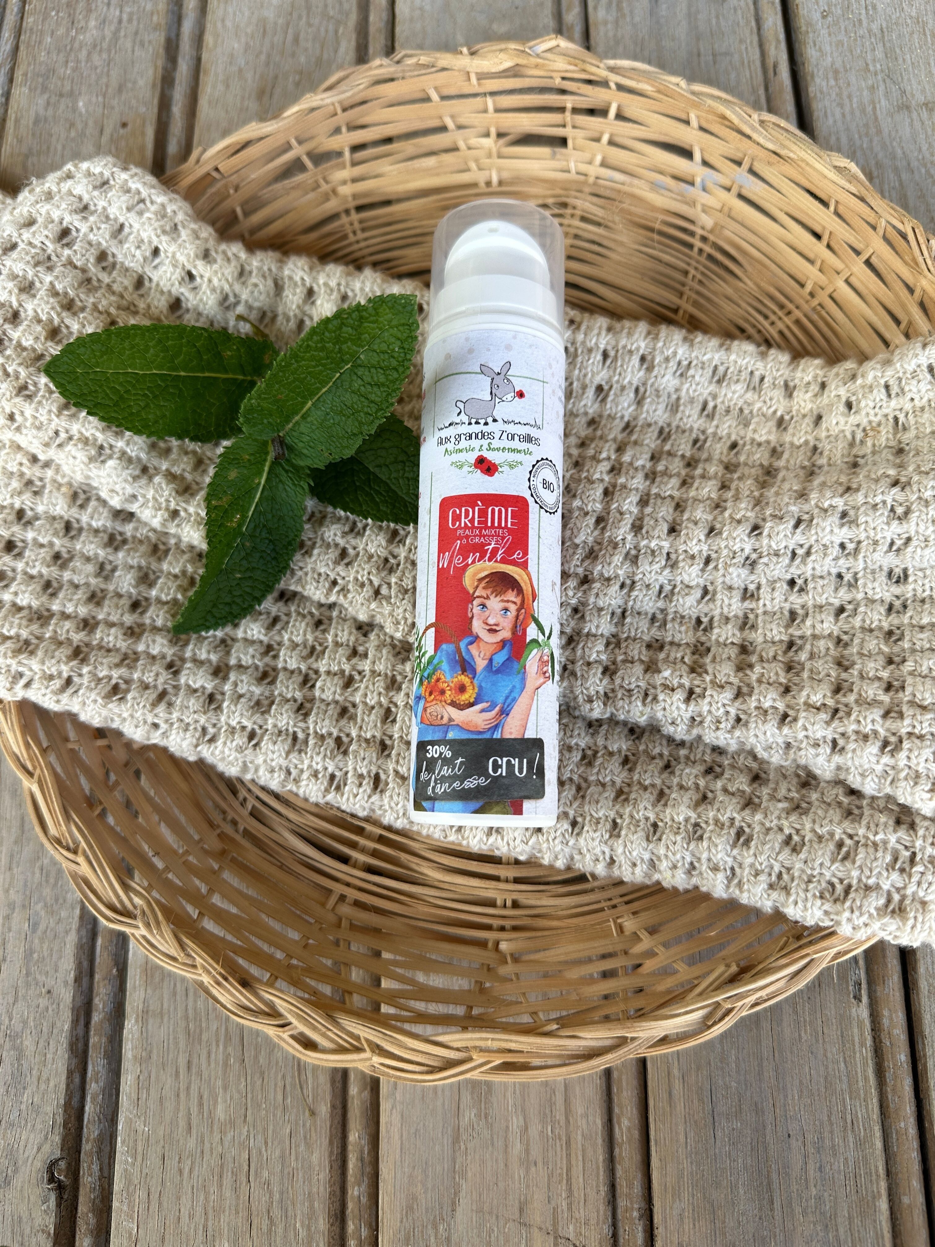 Crème visage bio au lait d'ânesse peau mixte à grasse menthe