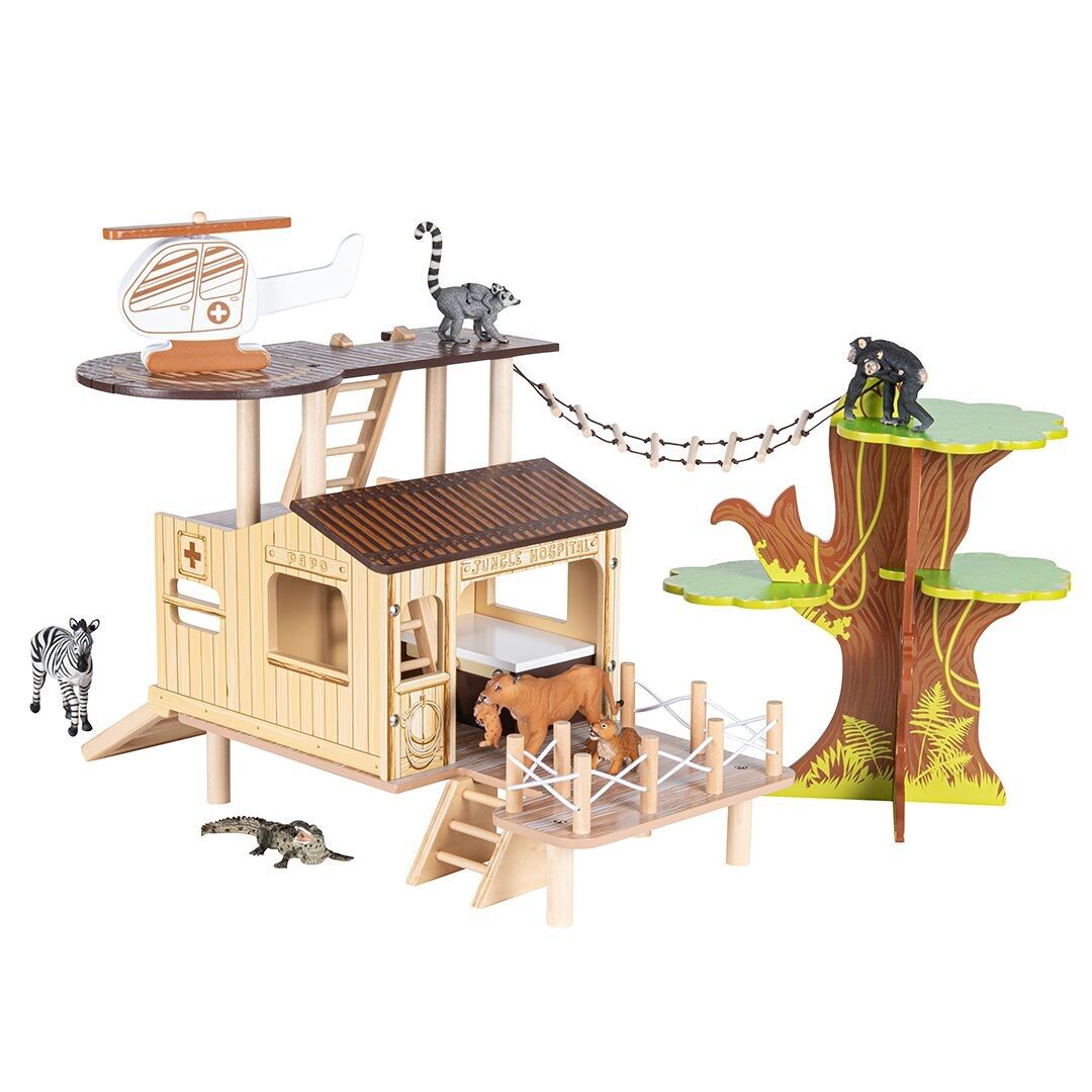 Papo - Playset en bois - L'hôpital de la brousse - Collection LA VIE SAUVAGE - Ref. 60121