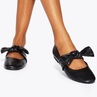 BALLET MARY JANE DE PU NEGRO CON LAZO (PAQUETE DE 12 PARES, TALLAS 3-8 DEL REINO UNIDO)