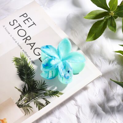 Fermaglio per capelli con fiore marmorizzato blu - ⌀8 cm