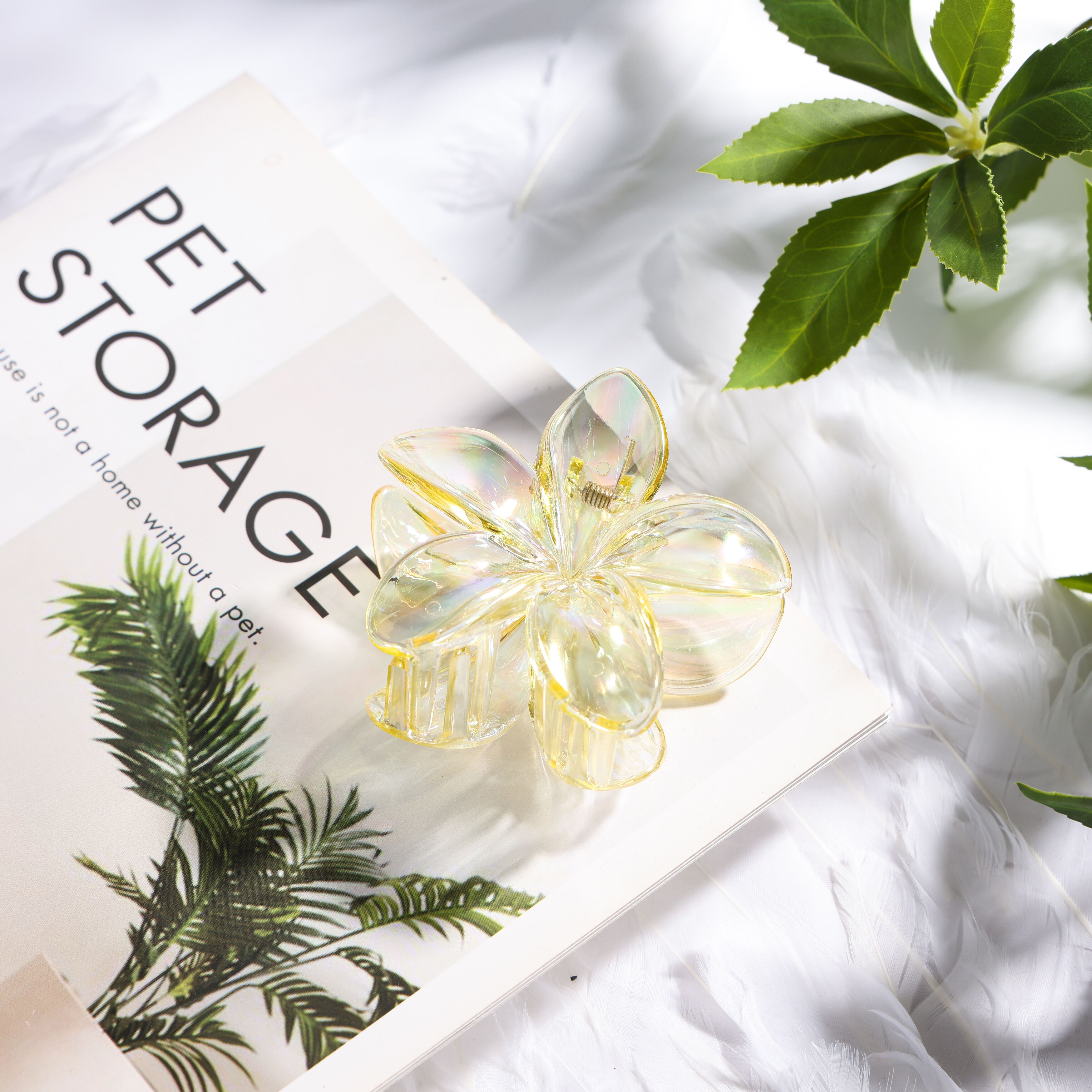 Pince à cheveux fleur Translucide jaune -  ⌀8 cm