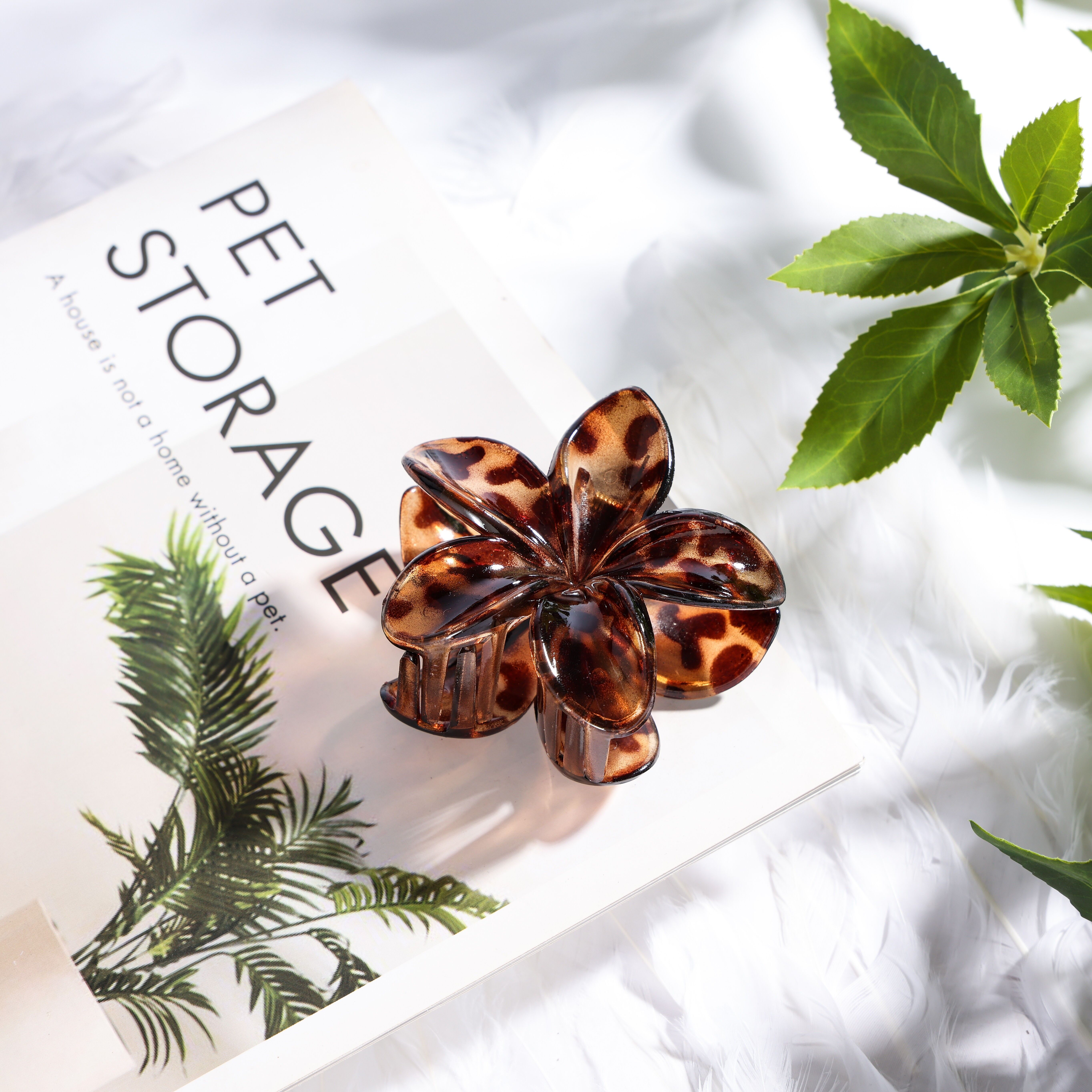 Fermaglio per capelli a forma di fiore leopardato - ⌀8 cm