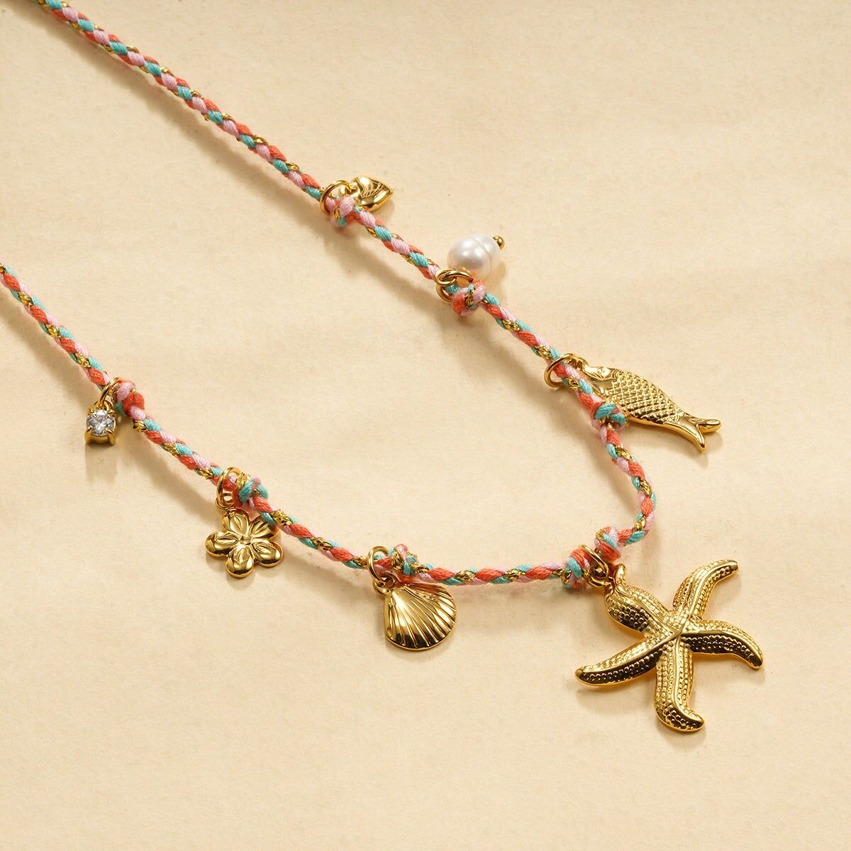 Collana con cordino rosa a tema stella marina
