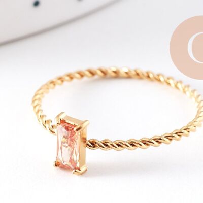 Anello solitario con zircone rettangolo rosa pesca acciaio inossidabile 304 oro, x1 (G10360)
