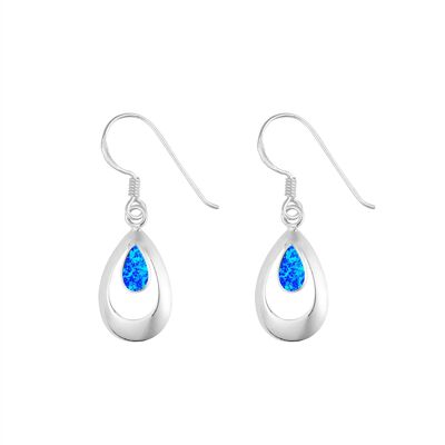 Belles boucles d'oreilles en forme de larme d'opale bleue