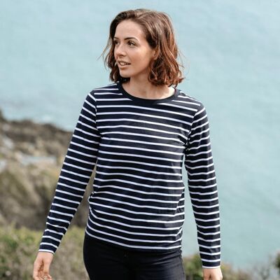 Haut à manches longues rayé blanc pour femme