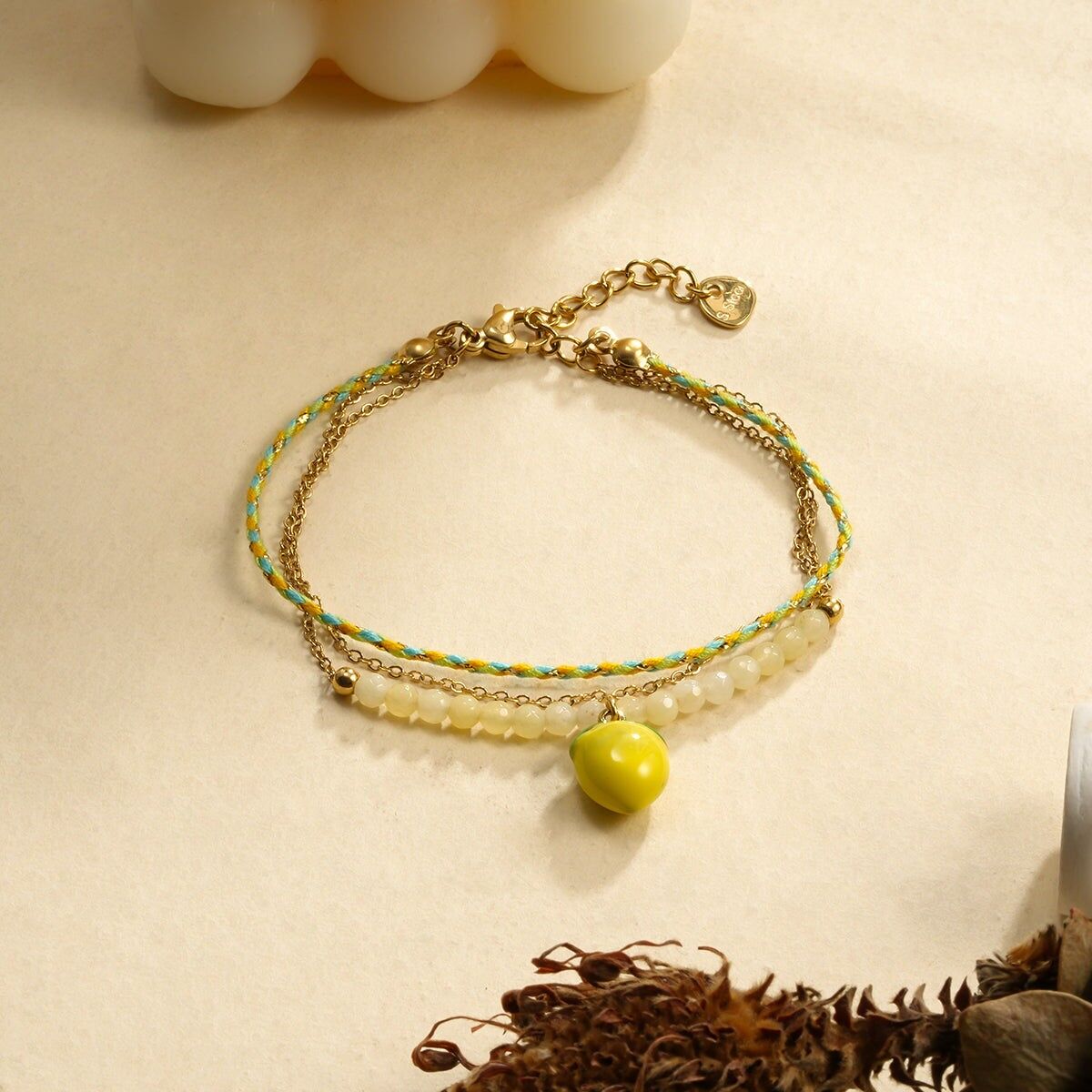 Bracciale a tripla catena gialla con limone