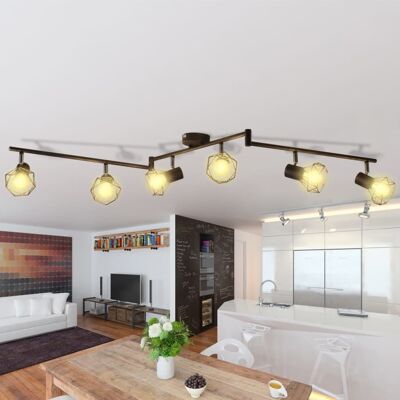 Lampada in stile industriale con 6 faretti LED, nera