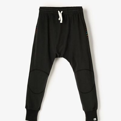 Joggers in jersey organico con toppe al ginocchio - Inchiostro nero