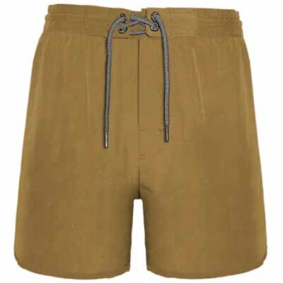 Boardshort riciclato tinta unita senape accovacciato