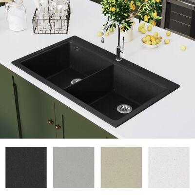 Spoelbak opbouw graniet double bak noir