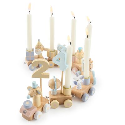Train d'anniversaire en bois bonbon 0-99 ans avec 6 bougies