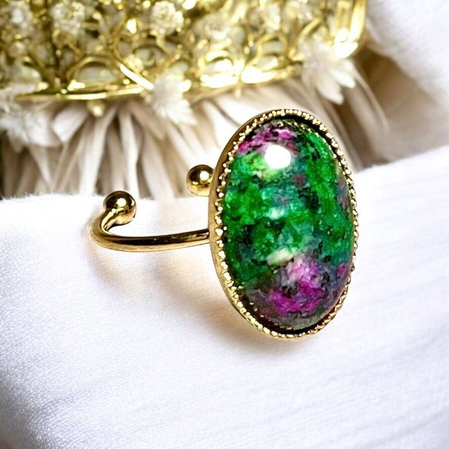 Anello “AXELLE” in oro fino realizzato con pietra Zoisite