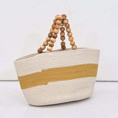 Bolsos de mano de rayas amarillas con cuentas de madera - Pequeños